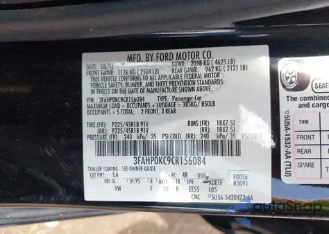 2012 Ford Fusion Sport from USA, damaged, VIN 3FAHP0KC9CR156084